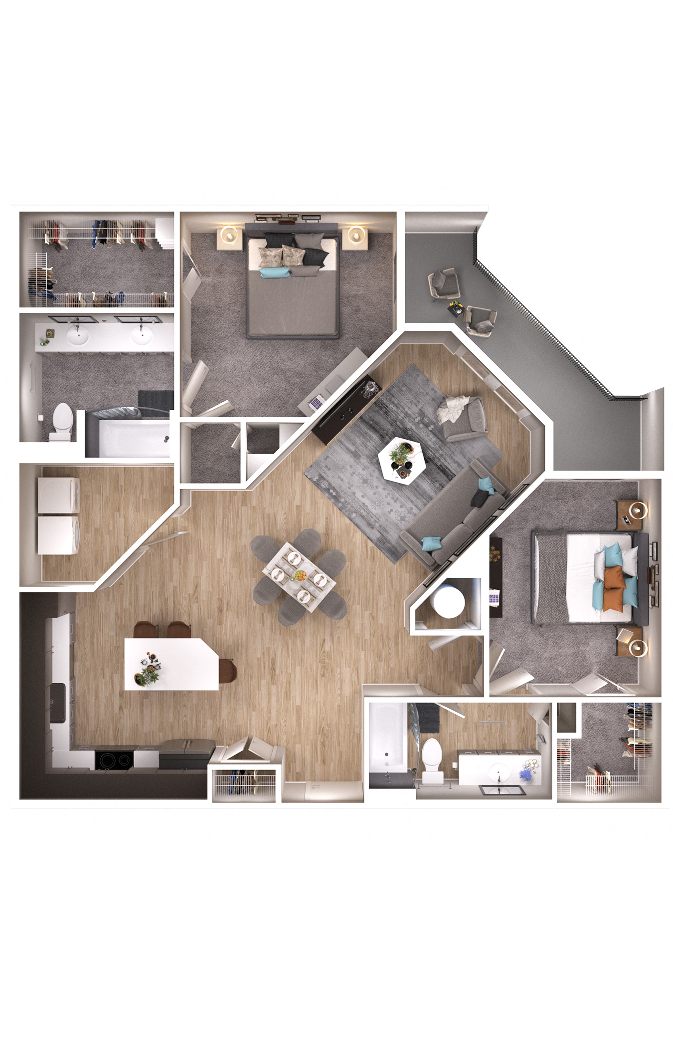 Floor plan for 2 beds, 2 baths, 1231 sqft